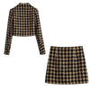 ZXQJ Women Two-Piece Suit Plaid Flap Pockets Short Coats  Front Slit High Waist Side Zipper Skirts Chic Tops