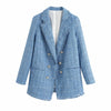 tweed women elegant blue blazers 2022 fashion ladies vintage loose blazer jackets casual female streetwear suits girls chic