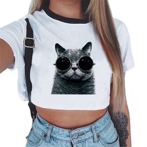 Summer Streetwear White Crop Top Women Cropped T Shirt Tank Tops Tees Transparent Print Clothes Short Sleeve