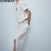 Za 2022 Summer Women Sweet Blazers Coats Short Sleeve V-Neck Single Breasted Blazer Female Vacation Casual White Blazers Clothes