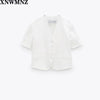 Za 2022 Summer Women Sweet Blazers Coats Short Sleeve V-Neck Single Breasted Blazer Female Vacation Casual White Blazers Clothes