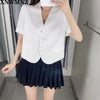 Za 2022 Summer Women Sweet Blazers Coats Short Sleeve V-Neck Single Breasted Blazer Female Vacation Casual White Blazers Clothes