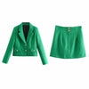 Za 2022 Autumn Women Green Skirt Suit 2 Piece Set Female Jacket Office Lady Blazer Skirt Sets CD8160