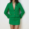Za 2022 Autumn Women Green Skirt Suit 2 Piece Set Female Jacket Office Lady Blazer Skirt Sets CD8160