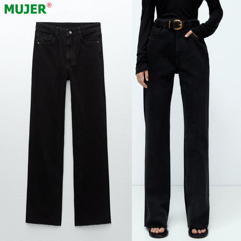 Za 2022 Black Jeans Women Straight Leg Jeans Woman High Waist Blue Denim Trousers Women Autumn Y2K Jeans for Girls Streetwear