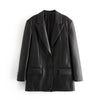 Za 2023 Chic Black Office Lady PU Oversized Long Women Blazer Long Sleeve V Neck Pockets Leather Vintage Jackets Bussiness Wear
