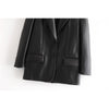 Za 2023 Chic Black Office Lady PU Oversized Long Women Blazer Long Sleeve V Neck Pockets Leather Vintage Jackets Bussiness Wear