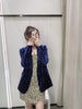 Za 2023 Chic Vintage Dark Blue Velvet Blazer Autumn Pockets Women Outwear Office Lady Long Sleeve Elegant CCasual Coat