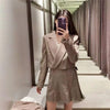 Za 2022 Cropped Brown Set Female Suit Skirt Blazer Woman Two Pieces Set Office High Waist Pleated Women Skirt Blazer Suit Set