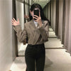 Za 2022 Cropped Brown Set Female Suit Skirt Blazer Woman Two Pieces Set Office High Waist Pleated Women Skirt Blazer Suit Set