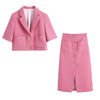 Za 2022 2 Pieces Women Cropped Blazer+Skirt Set Vintage With Pocket Texture Jacket Coat+Skirt Single Breasted Woman Sets