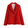 Za 2022 Red Plaid Two Piece Set Women Long Sleeve Double Breasted Blazer With High Waist A-Line Mini Skirts BB1879