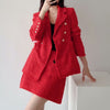 Za 2022 Red Plaid Two Piece Set Women Long Sleeve Double Breasted Blazer With High Waist A-Line Mini Skirts BB1879