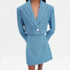 Za 2022 Women' Set Blue Plaid Cropped Blazer Skirt Set Long Sleeve Tops And High Waist Skirt Chic Female Suit
