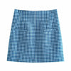 Za 2022 Women' Set Blue Plaid Cropped Blazer Skirt Set Long Sleeve Tops And High Waist Skirt Chic Female Suit