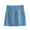 Za 2022 Women' Set Blue Plaid Cropped Blazer Skirt Set Long Sleeve Tops And High Waist Skirt Chic Female Suit