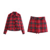 Za 2023 Women Retro Plaid Printed 2-piece Set Autumn Office Blazer Jacket High Waist Mini Skirt Set Casual Women Suits