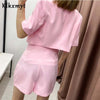 Za 2022 Women Sets 2 Pcs Pink Short Sleeve Cropped Blazer Suits With Shorts Office Elegant Summer High Waist Mini Skirts