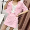 Za 2022 Women Sets 2 Pcs Pink Short Sleeve Cropped Blazer Suits With Shorts Office Elegant Summer High Waist Mini Skirts