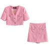 Za 2022 Women Sets 2 Pcs Pink Short Sleeve Cropped Blazer Suits With Shorts Office Elegant Summer High Waist Mini Skirts