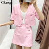 Za 2022 Women Sets 2 Pcs Pink Short Sleeve Cropped Blazer Suits With Shorts Office Elegant Summer High Waist Mini Skirts
