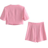 Za 2022 Women Sets 2 Pcs Pink Short Sleeve Cropped Blazer Suits With Shorts Office Elegant Summer High Waist Mini Skirts