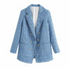 Za 2023 Women Suit Jacket Tweed Blazer Women Jacket Femme Plaszcz Wiosenny Damski Sobrecamisa Cuadros Plaid Checkered Blazer