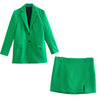 Za 2023 Women's Suits With Skirt Green Straight Blazer Set 2 Pieces Skirt Mini Midwaist Slit High Street Casual Chic