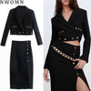 Za Black Tweed Suit Female Skirt Autumn 2023 Cropped Blazer Set Woman Skirt 2 Pieces Chic Double Breasted Office Busines Set
