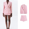 Za  Chic Pink Blazer Office Lady 2023 Plaid Oversized Long Jackets Women Long Sleeve Double Button Pockets Tops