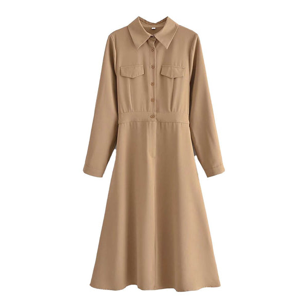 Za Dresses For Women Fall Tooling Lapel Waist Belt Dress Temperament Versatile Casual Solid Long Skirt Chic Vestidos