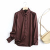 Za 2023 Women's Shirt Silk Office Lady Chic Blouse Long Sleeve Stain Turn Down Collar Button Shirts Elegant Mujer Tops