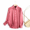 Za 2023 Women's Shirt Silk Office Lady Chic Blouse Long Sleeve Stain Turn Down Collar Button Shirts Elegant Mujer Tops