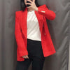 Za Simple Red Plaid Tweed Notched England Style Fitted Blazers Female Casual pockets double-breasted Retro Coats Mujer