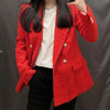 Za Simple Red Plaid Tweed Notched England Style Fitted Blazers Female Casual pockets double-breasted Retro Coats Mujer