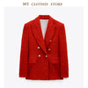 Za Simple Red Plaid Tweed Notched England Style Fitted Blazers Female Casual pockets double-breasted Retro Coats Mujer