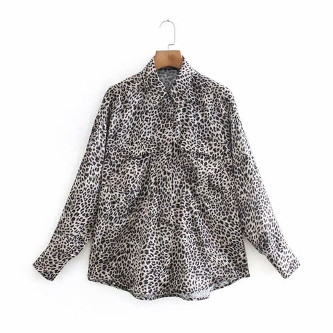 Za Women Shirts Vintage Leopard Print Turn Down Collar Long Shirts 2023 Spring Chic Blouse Elegant Mujer Tops