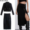 Za Set Woman Skirt Black Elegant Sets Long Skirt Female Suit Autumn 2023 Short Blazer Women Tweed Skirts Chic Button Slit Skirts