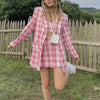 Za Suits & Skirts Suits British Plaid Pink Office Elegant Women Suits 2022 Casual Chic Street Youth Party Femal Suit