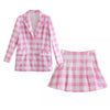 Za Suits & Skirts Suits British Plaid Pink Office Elegant Women Suits 2022 Casual Chic Street Youth Party Femal Suit