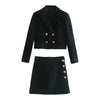 Za Woman Suits With Skirts Sets 2023 Autumn Tweed Office Double breasted Jacket Coat High waist Midi Skirt 2 Piece Set
