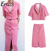 Za Women 2 Piece Set Suit Blazer Vintage Texture Short Sleeve Coat Office Blazer And Elegant High-Waisted Skirt Female