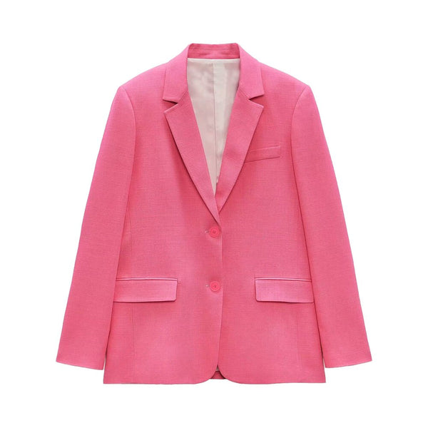 Za Women 2022 red Office Wear Single Button Blazers Coat Vintage Long Sleeve Pockets Female Outerwear Chic Tops