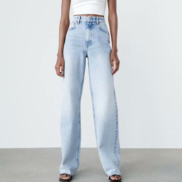 Za Women 2022 Early Autumn Chic Wide Legs Jeans Vintage High Waist Zipper Fly Female Ankle Denim Pants Mujer