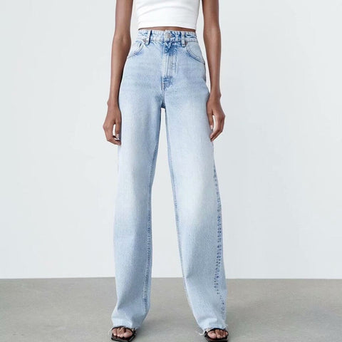 Za Women 2022 Early Autumn Chic Wide Legs Jeans Vintage High Waist Zipper Fly Female Ankle Denim Pants Mujer