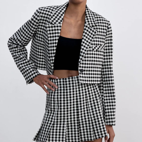 Za Women 2022 Single Button   Blazer Short skirt suit Coat Vintage Long Sleeve  Female Outerwear Chic Tops