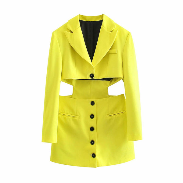 Za Women 2022 Single breasted Opening design Blazer Siamese Skirt Coat Vintage Long Sleeve pocket Piece suit jacket