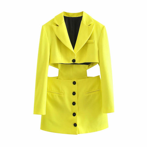 Za Women 2022 Single breasted Opening design Blazer Siamese Skirt Coat Vintage Long Sleeve pocket Piece suit jacket