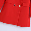 Za Women 2022 red Long section Double Breasted  Blazer Coat Vintage Long Sleeve Pockets Female Outerwear Chic