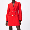 Za Women 2022 red Long section Double Breasted  Blazer Coat Vintage Long Sleeve Pockets Female Outerwear Chic